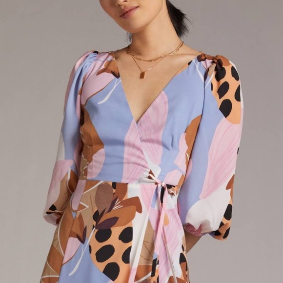 Anthropologie hutch bloom wrap midi dress lace up back wedding guest dress 1X - Picture 5 of 16